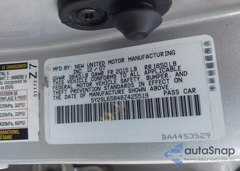 2008 Pontiac Vibe from USA, damaged, VIN 5Y2SL65848Z425519
